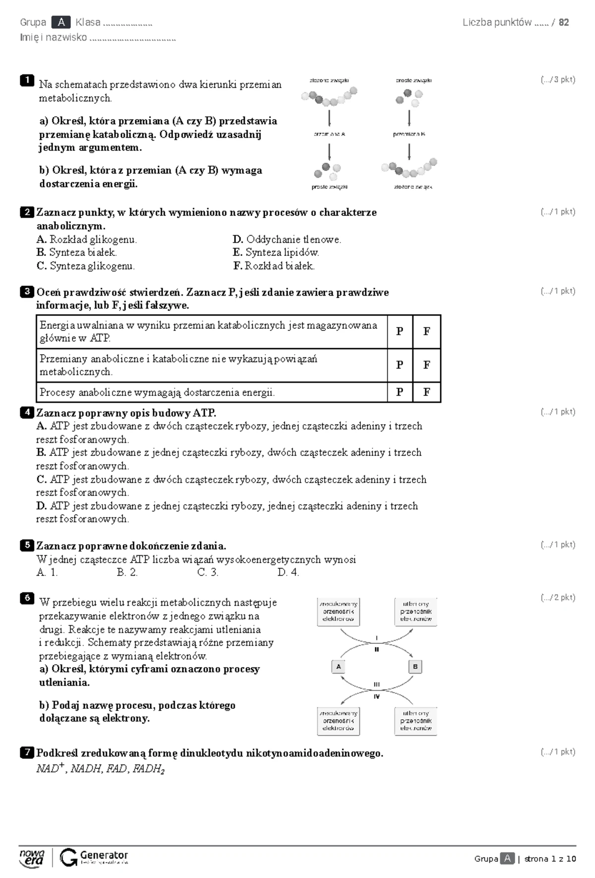 Metabolizm: Analiza Procesów Metabolicznych w Biochemii (Klasa A) - Studocu