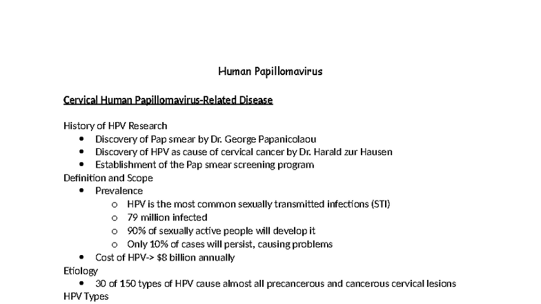 Human Papillomavirus (HPV) - Comprehensive Study Notes - Studocu
