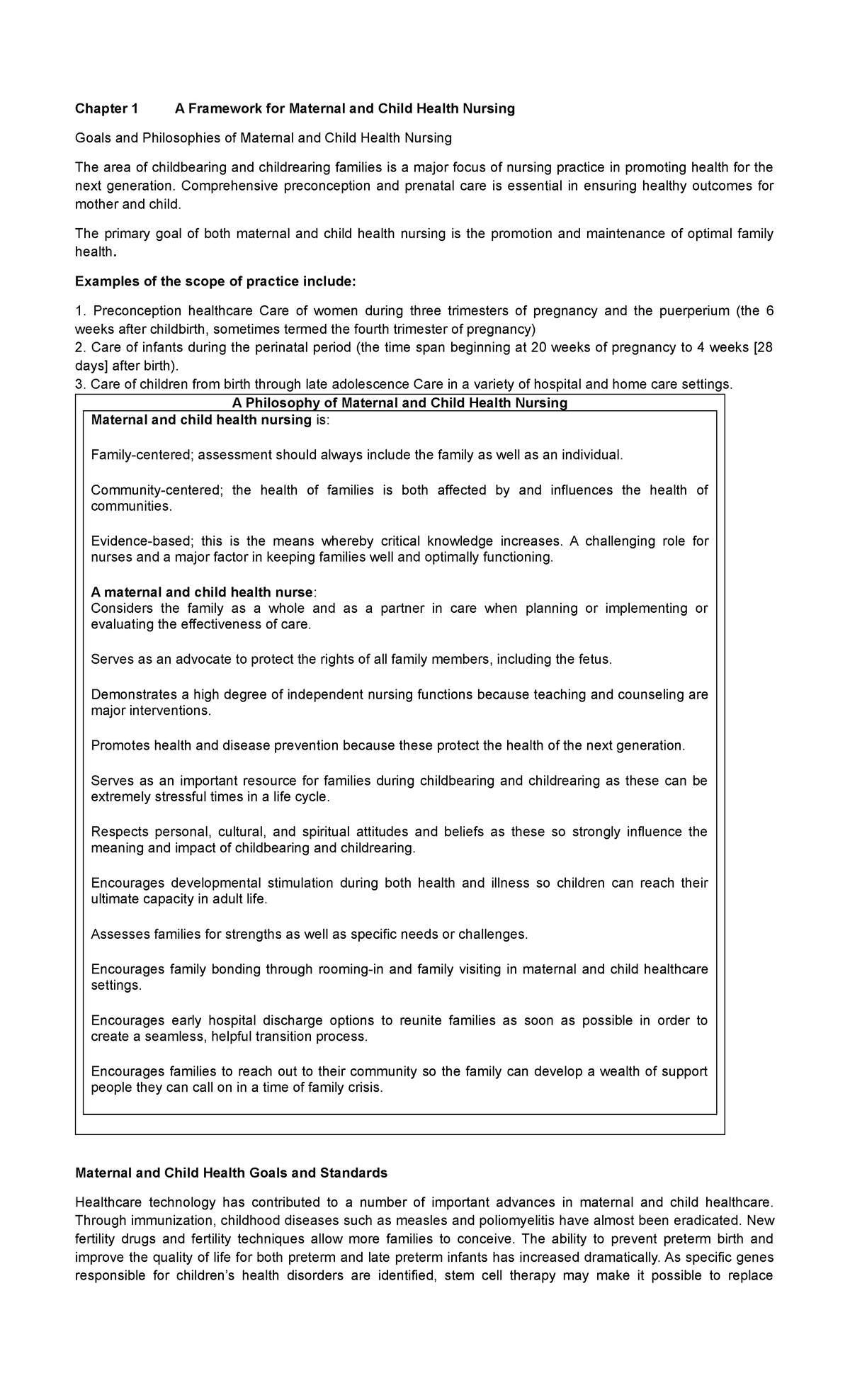 NCM 107 notes for Prelim Chapter 1 - Chapter 1 A Framework for Maternal ...
