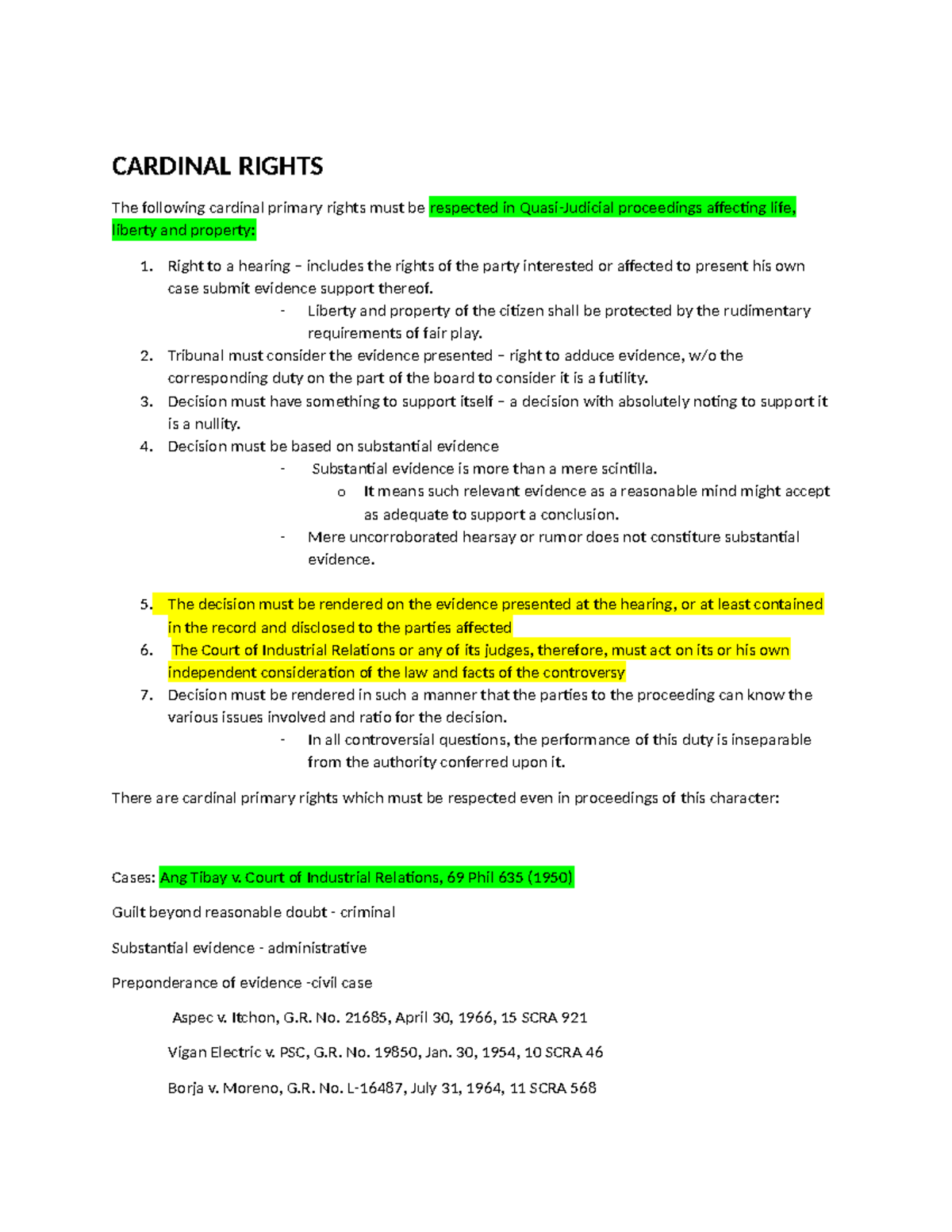Cardinal Rights in Legal Proceedings: Key Principles and Cases - Studocu