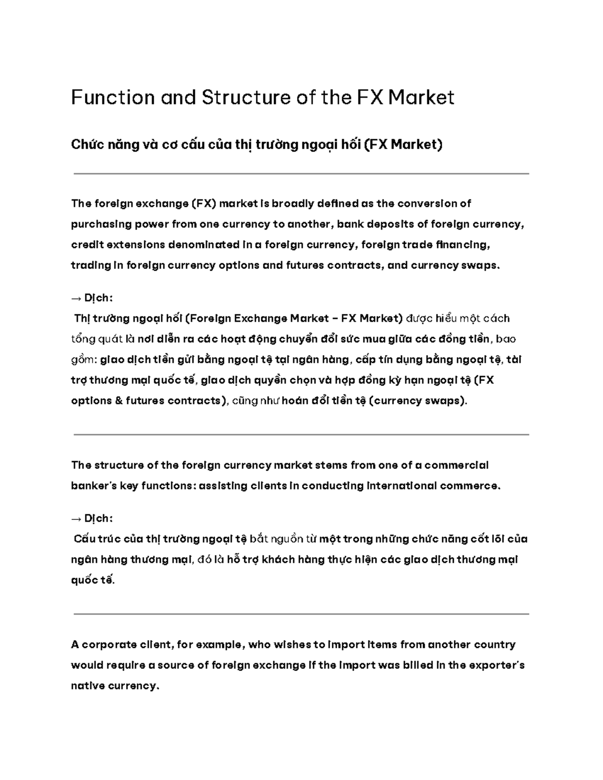 Function and Structure of the FX Market: An Overview [TACN] - Studocu