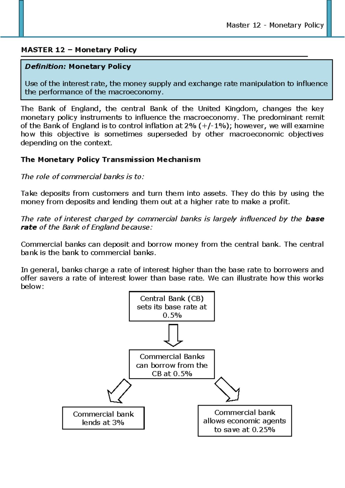 Master 12 - Comprehensive Overview of Monetary Policy Concepts - Studocu