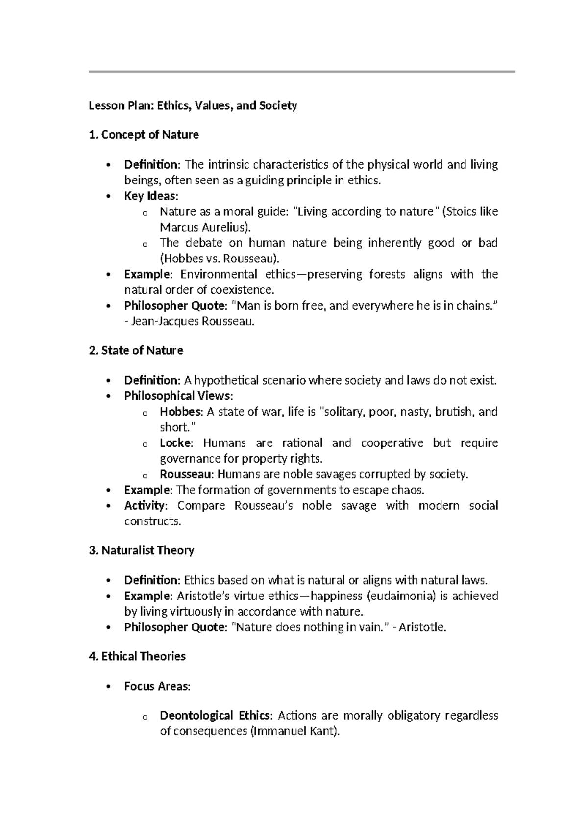 Ethic 4 - ABC - Lesson Plan: Ethics, Values, and Society 1. Concept of ...