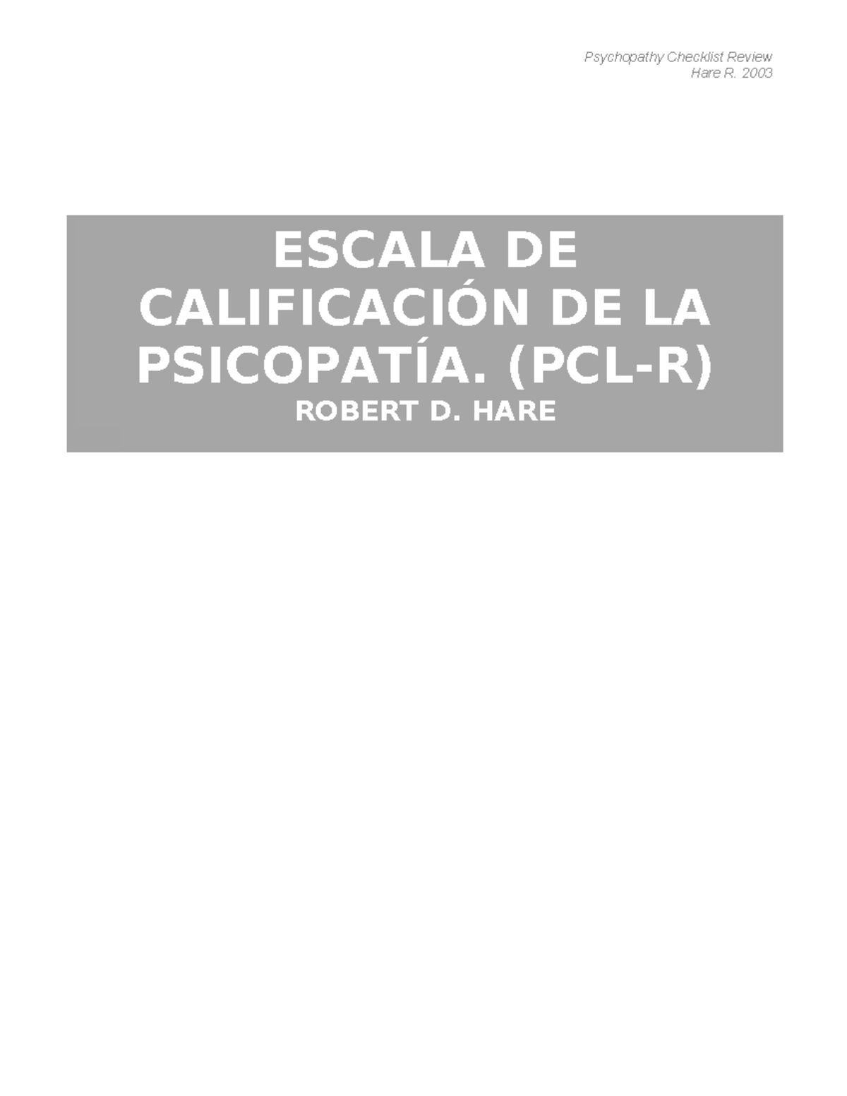 Escala PCL-R de Calificación de la Psicopatía - Revisión Completa - Studocu