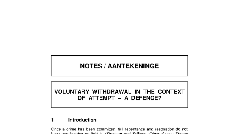 10 - Criminal Law - Voluntary Withdrawal as a Defence in Attempt ...