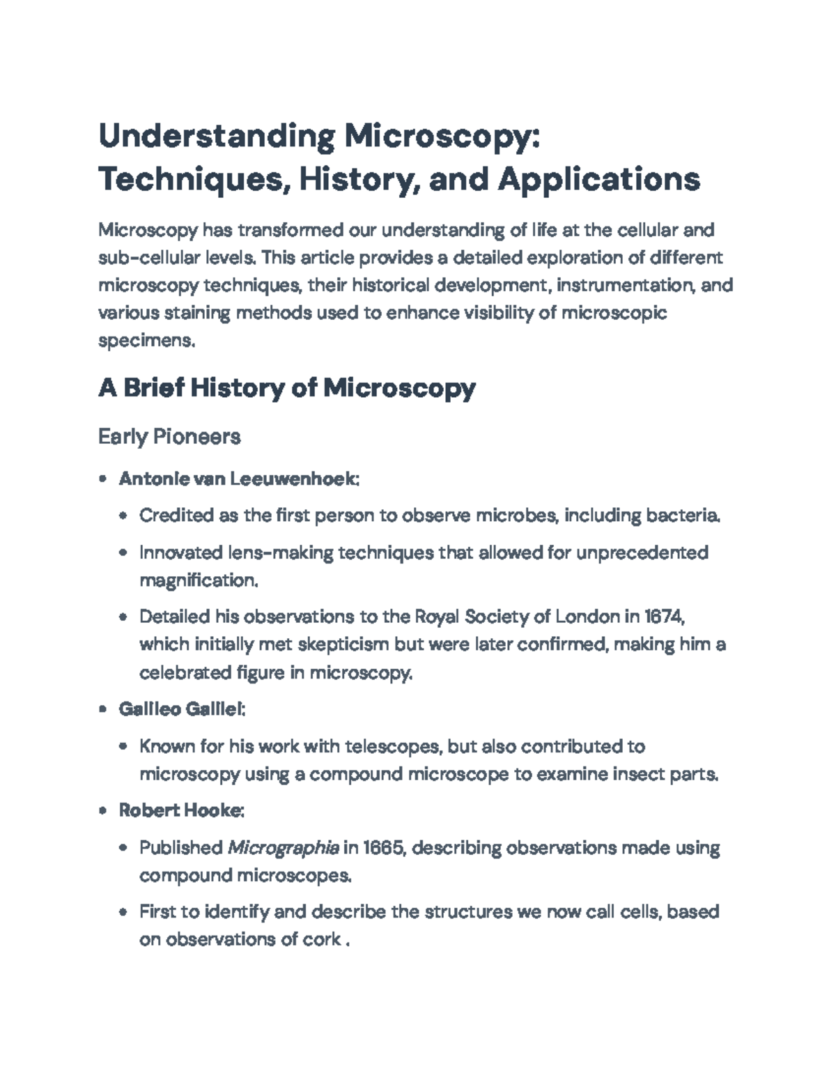 Microscopy Techniques and Their Historical Significance in Science ...
