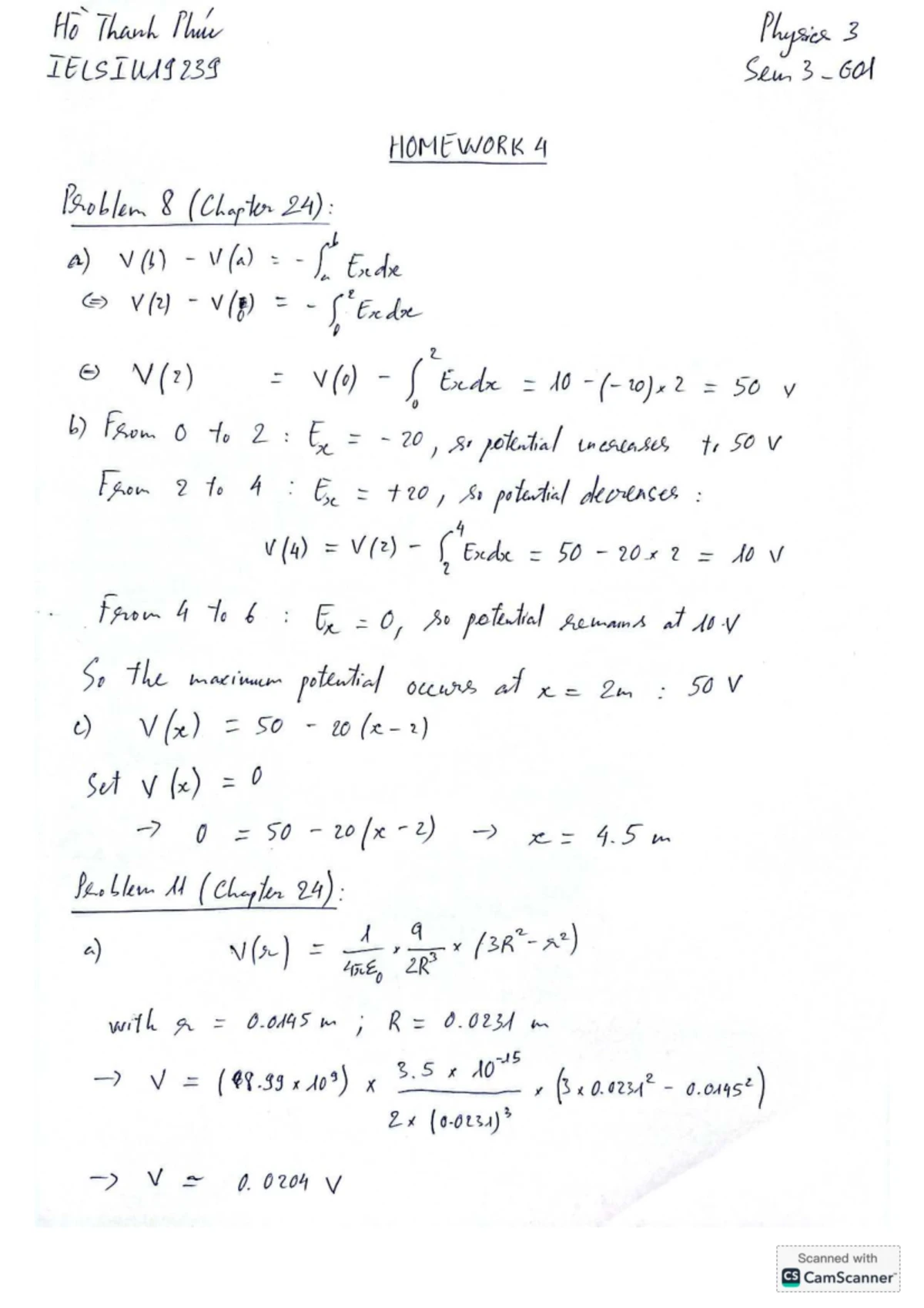 Homework 3 Solutions for Physics 3 (IELSIUA9239) - Chapter 23 - Studocu