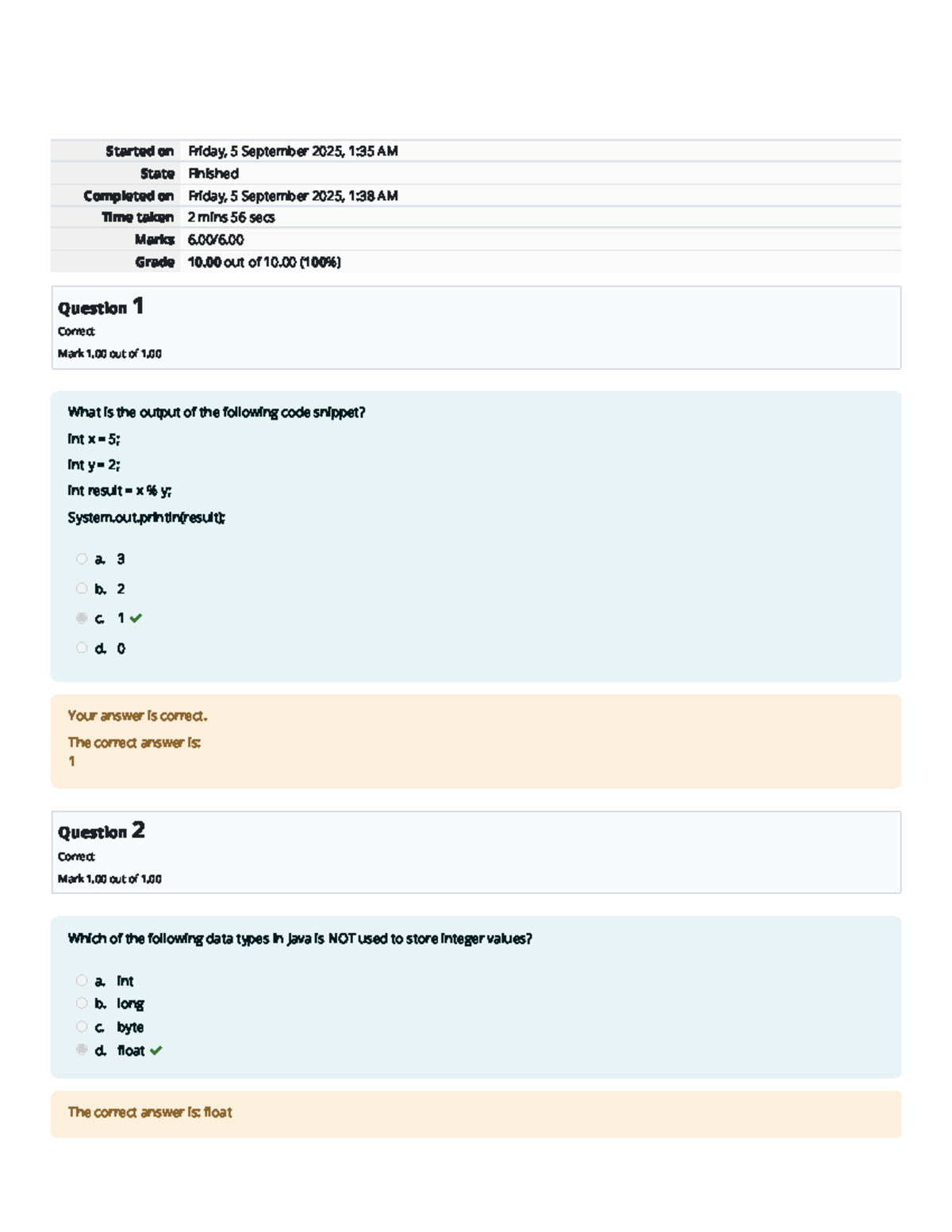 Self-Quiz Unit 1 Review: Java Code Snippets & Answers - Studocu