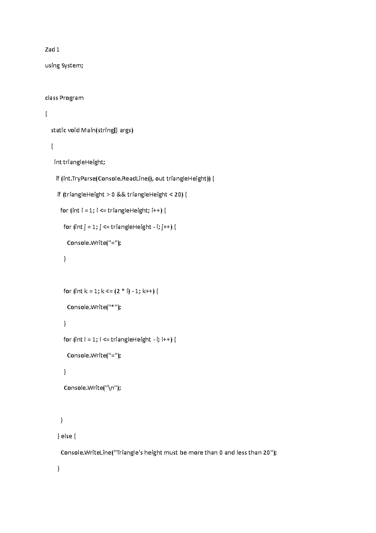 Programowanko - Fake zadanka - Zad 1 using System; class Program ...