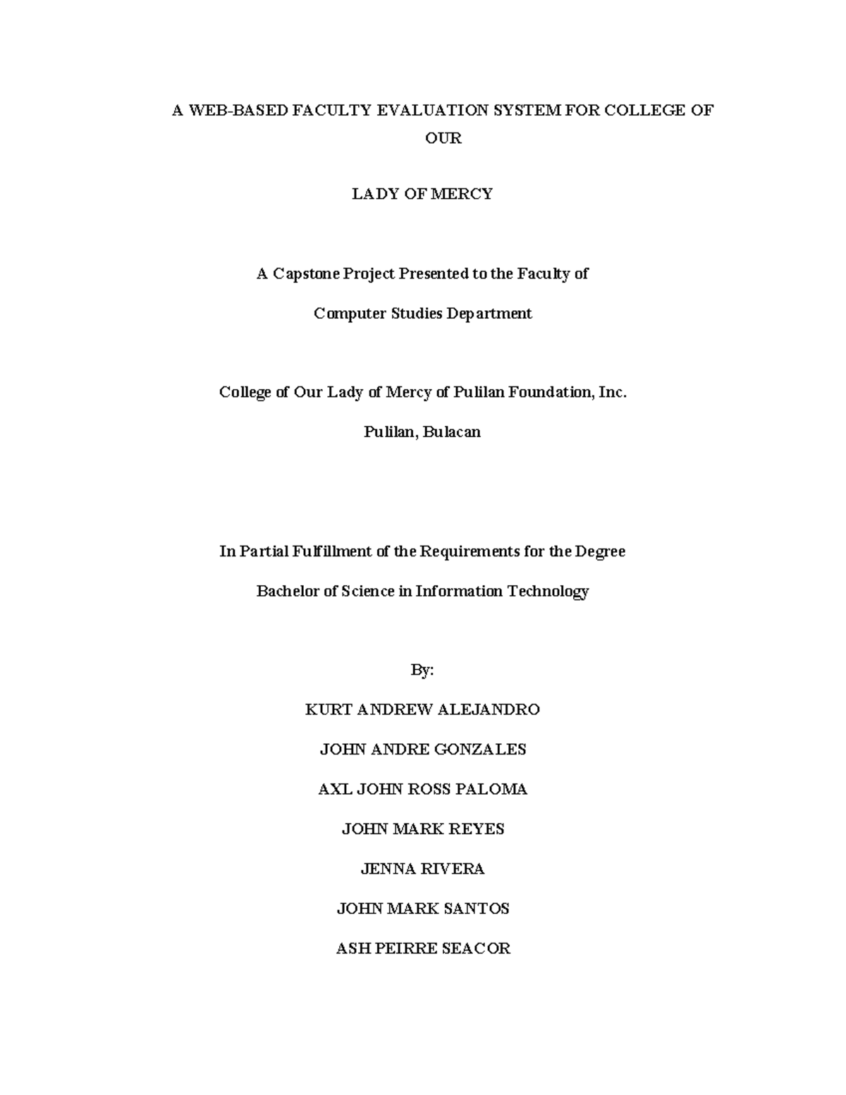 Faculty Evaluation System for COLM: A Capstone Project (BSIT) - Studocu