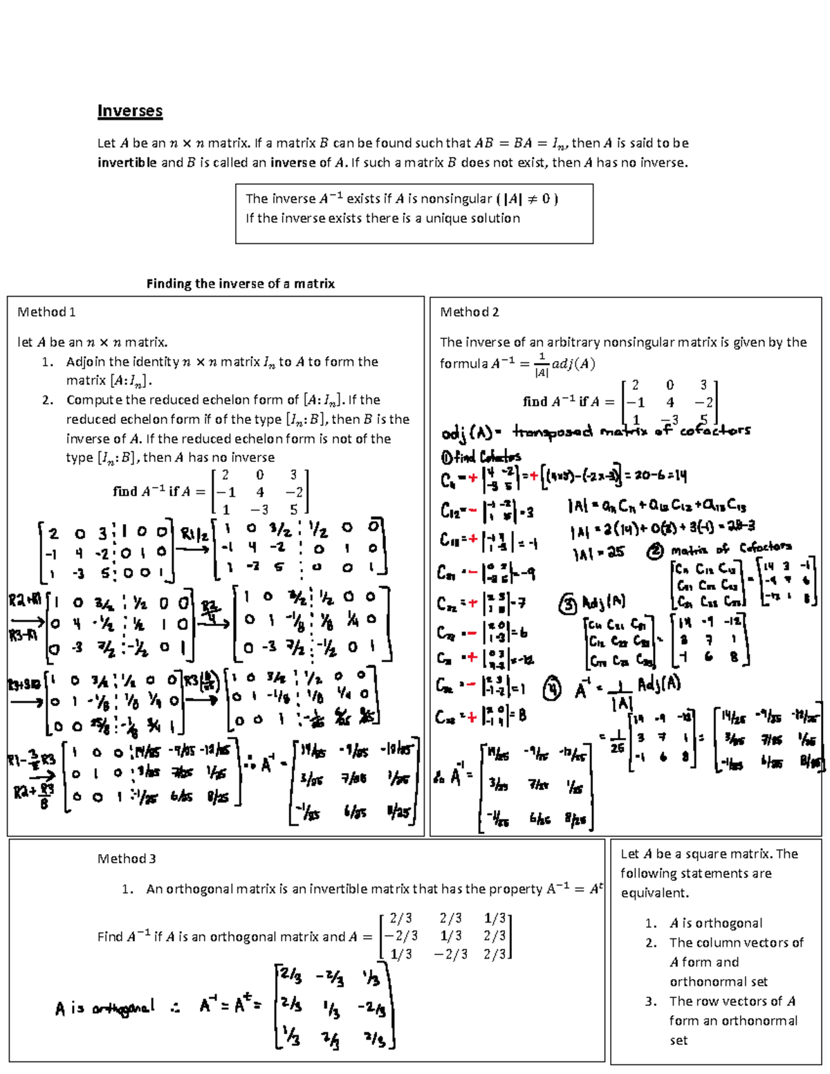 Algebra Final Exam Review: Inverses, Transformations, and Eigenvalues ...
