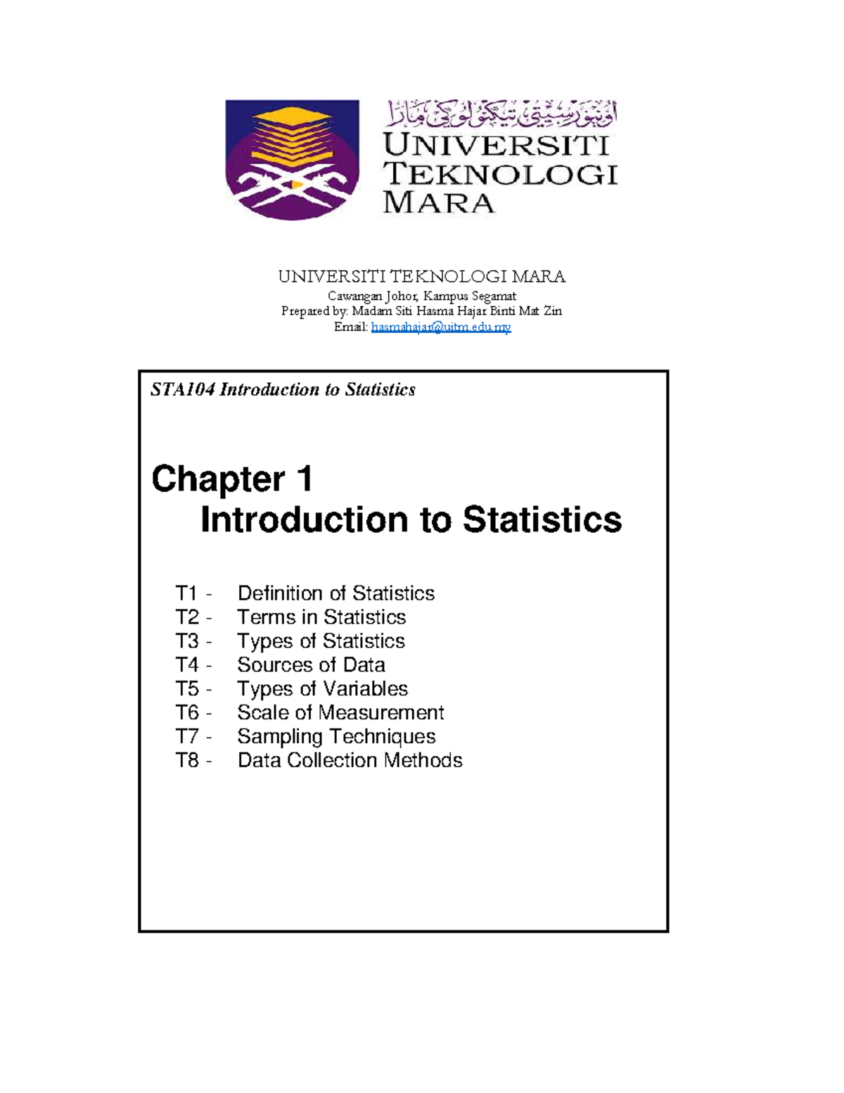 STA104 Introduction to Statistics: Chapter 1 Overview and Key Concepts ...