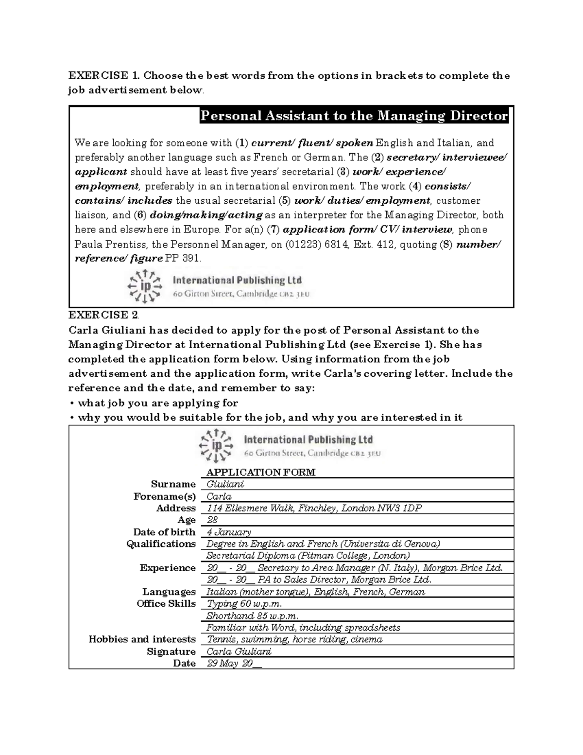 Cover Letter Practice for PA Position - Exercise 1 - Studocu