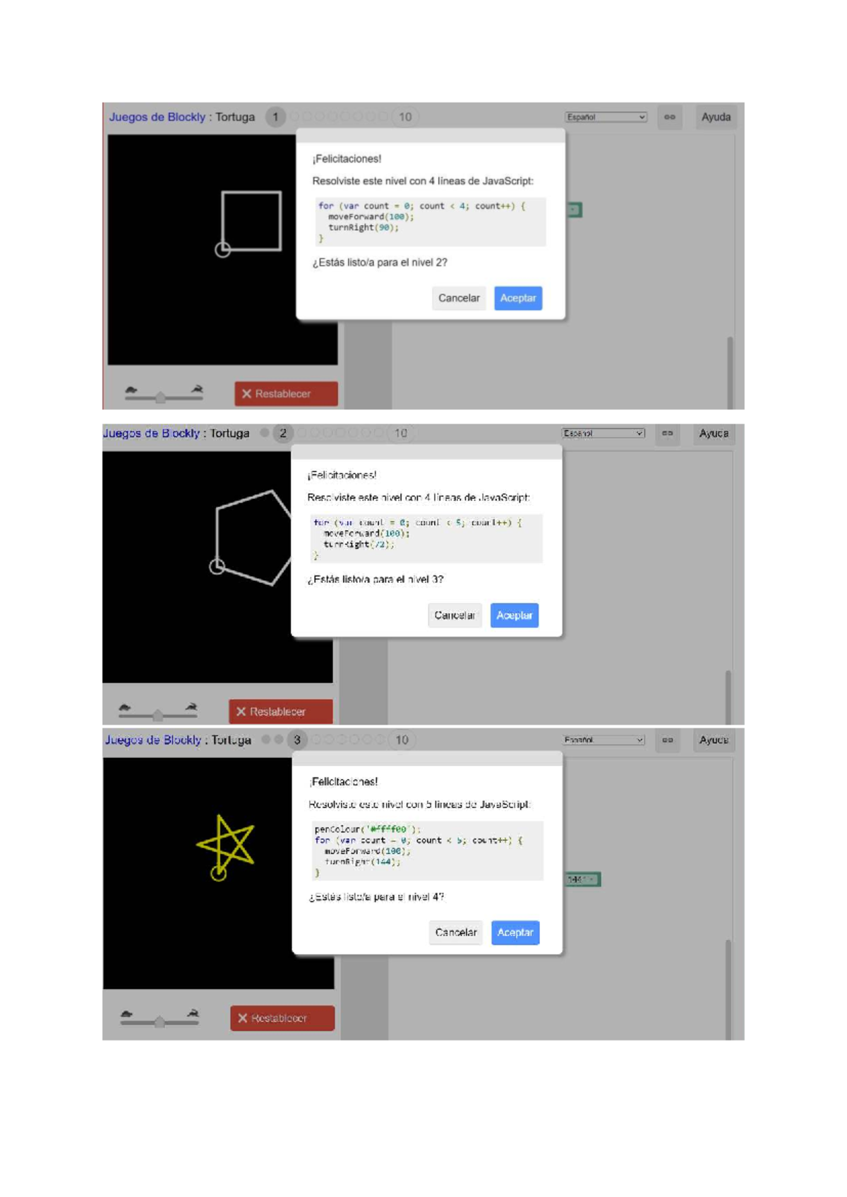 Juegos de Blockly: Tortuga - Niveles y Soluciones en JavaScript - Studocu