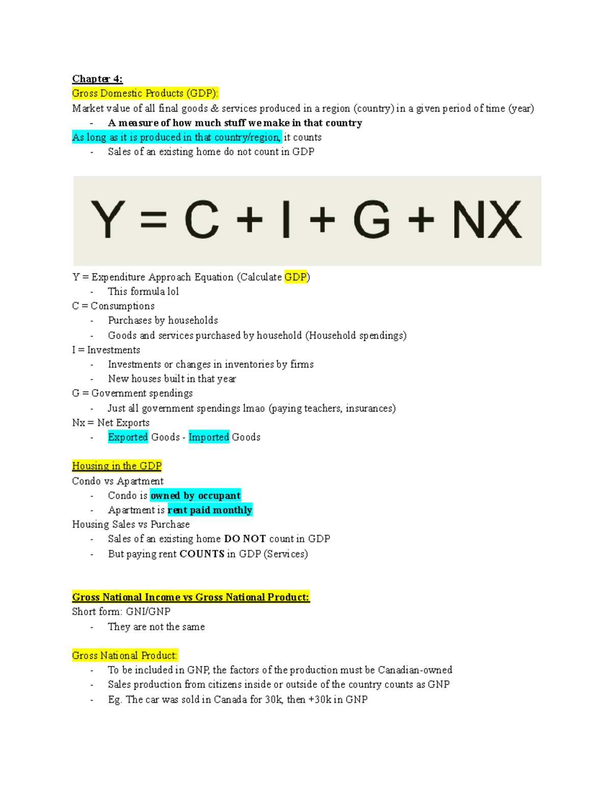 Macroeconomics notes for chapter 4 - Chapter 4: Gross Domestic Products ...