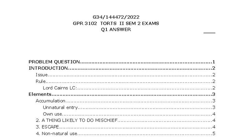 GPR 3102 TORTS II SEM 2 EXAM Q1 ANSWER: Liability Under Rylands v ...
