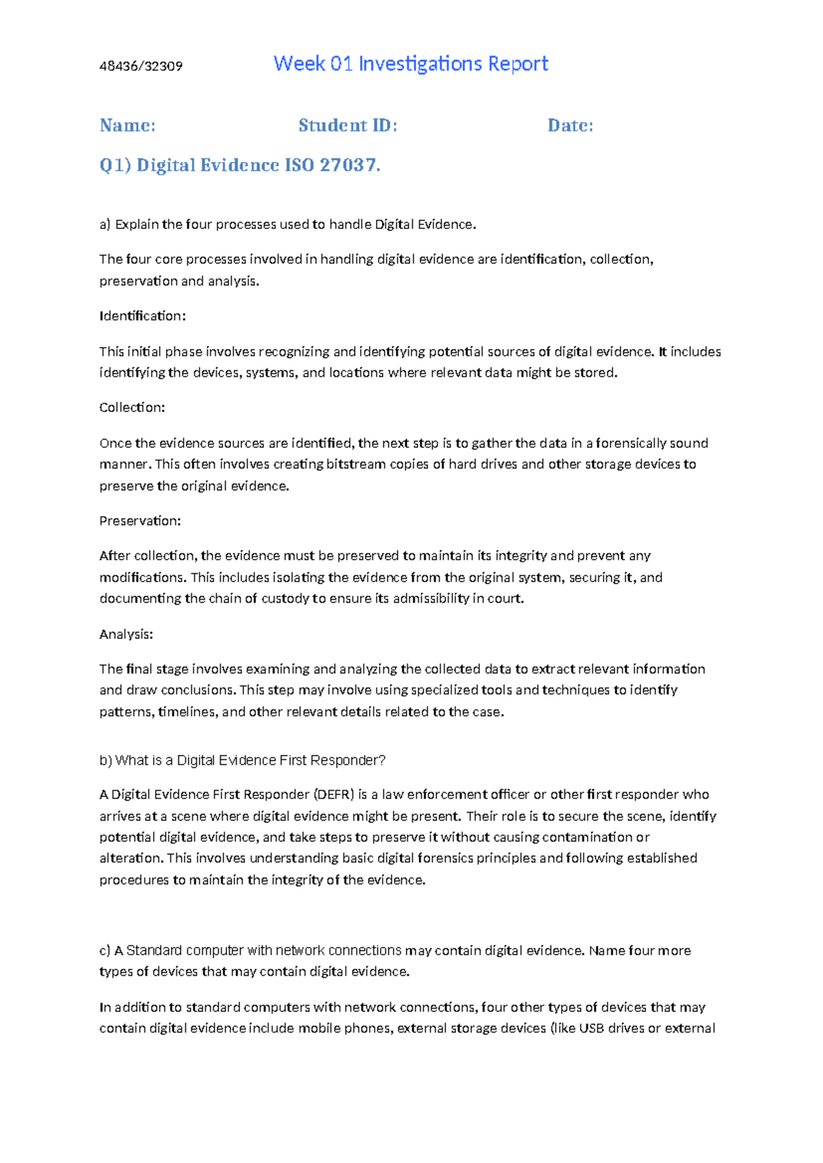 Week 01 Investigations Report: Digital Evidence Handling & Collection ...