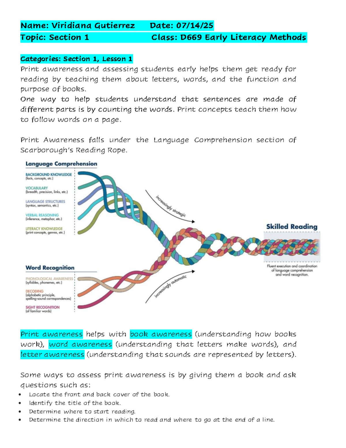 D669 Early Literacy Methods: Comprehensive Lesson Notes - Studocu