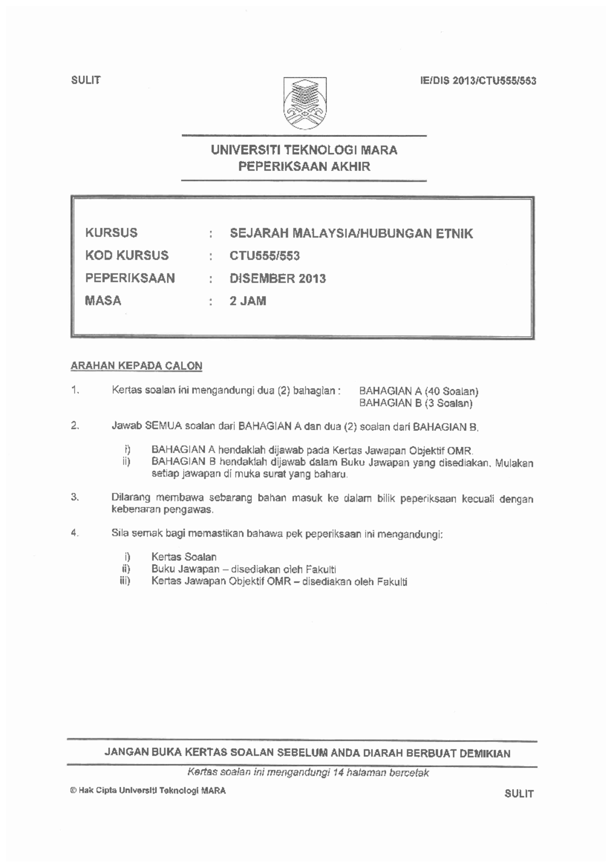 CTU555/553/554 PAST YEAR QUESTION - Malaysian History - Studocu