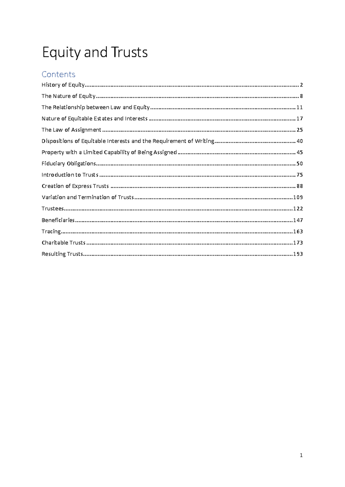 HD Detailed Notes on Equity & Trusts for LAWS217: Weeks 1-10 - Studocu