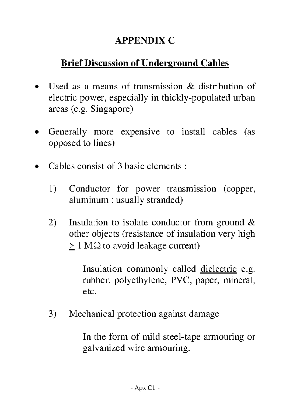 Appendix C: Overview of Underground Cables and Their Applications - Studocu