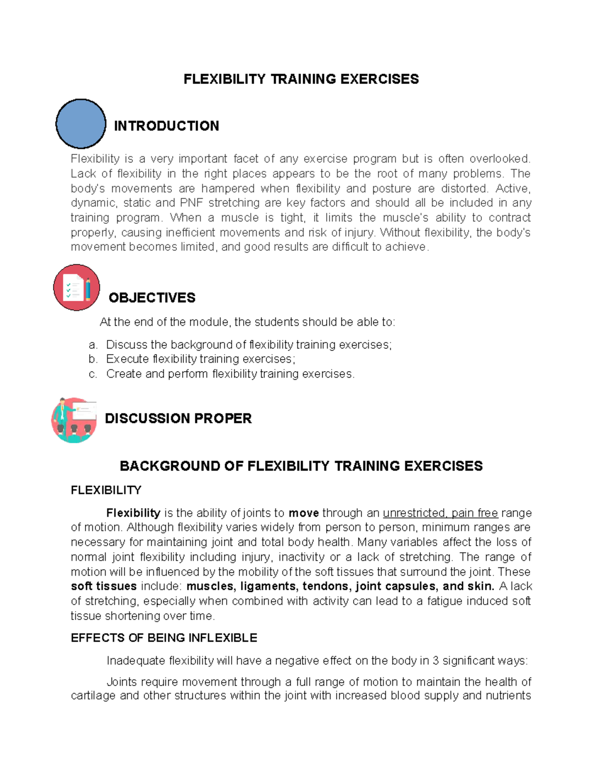 FLEXIBILITY TRAINING EXERCISES: A Comprehensive Guide - Studocu