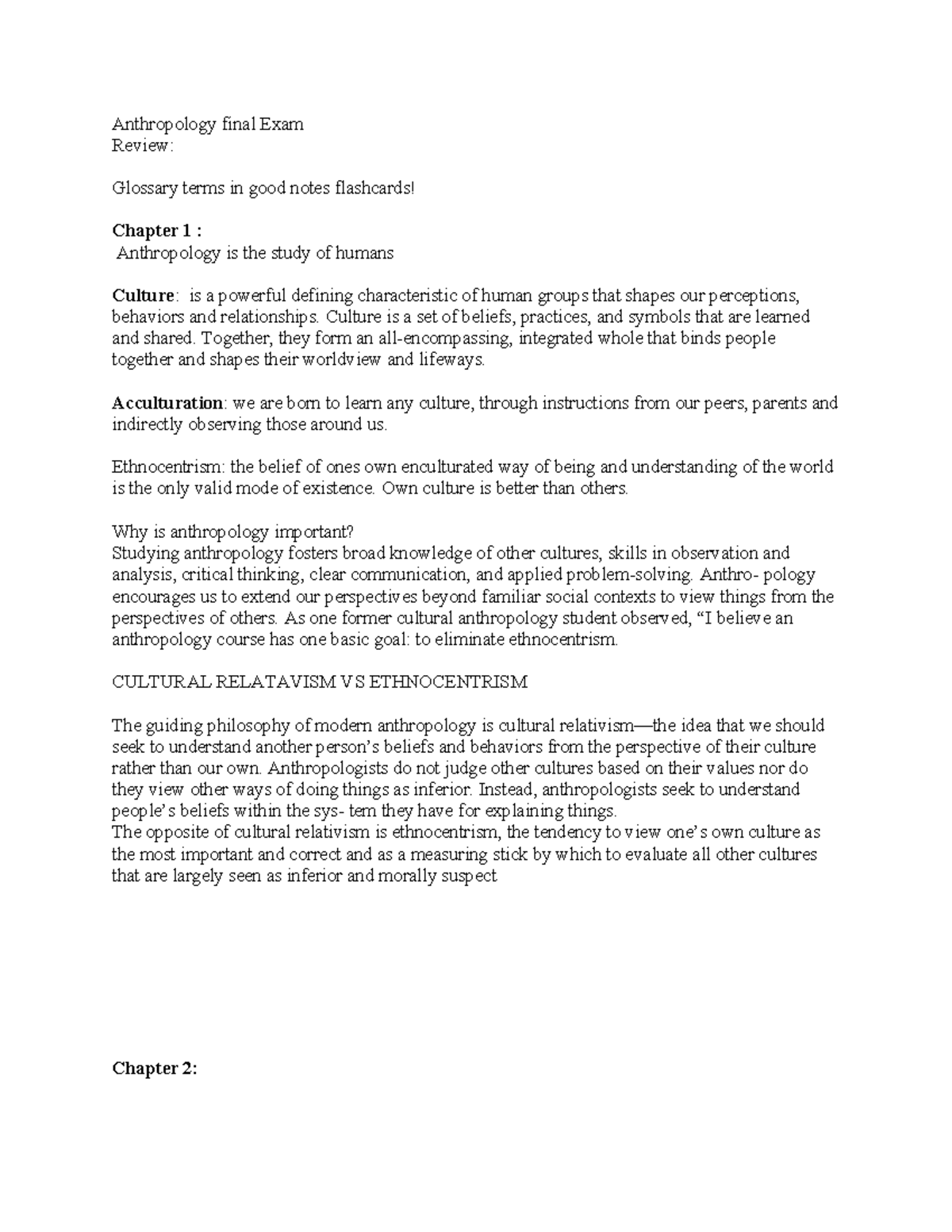 Anthropology ANTH 101 Final Exam Review Notes and Key Concepts - Studocu