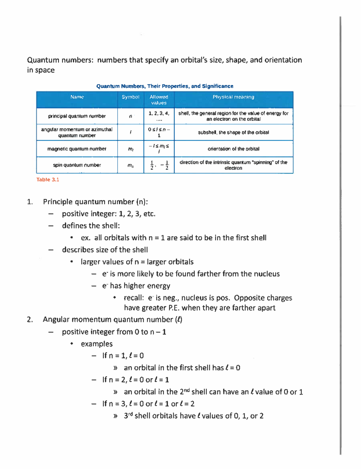 Final Exam Review: Quantum Numbers and Their Significance (Course CODE ...