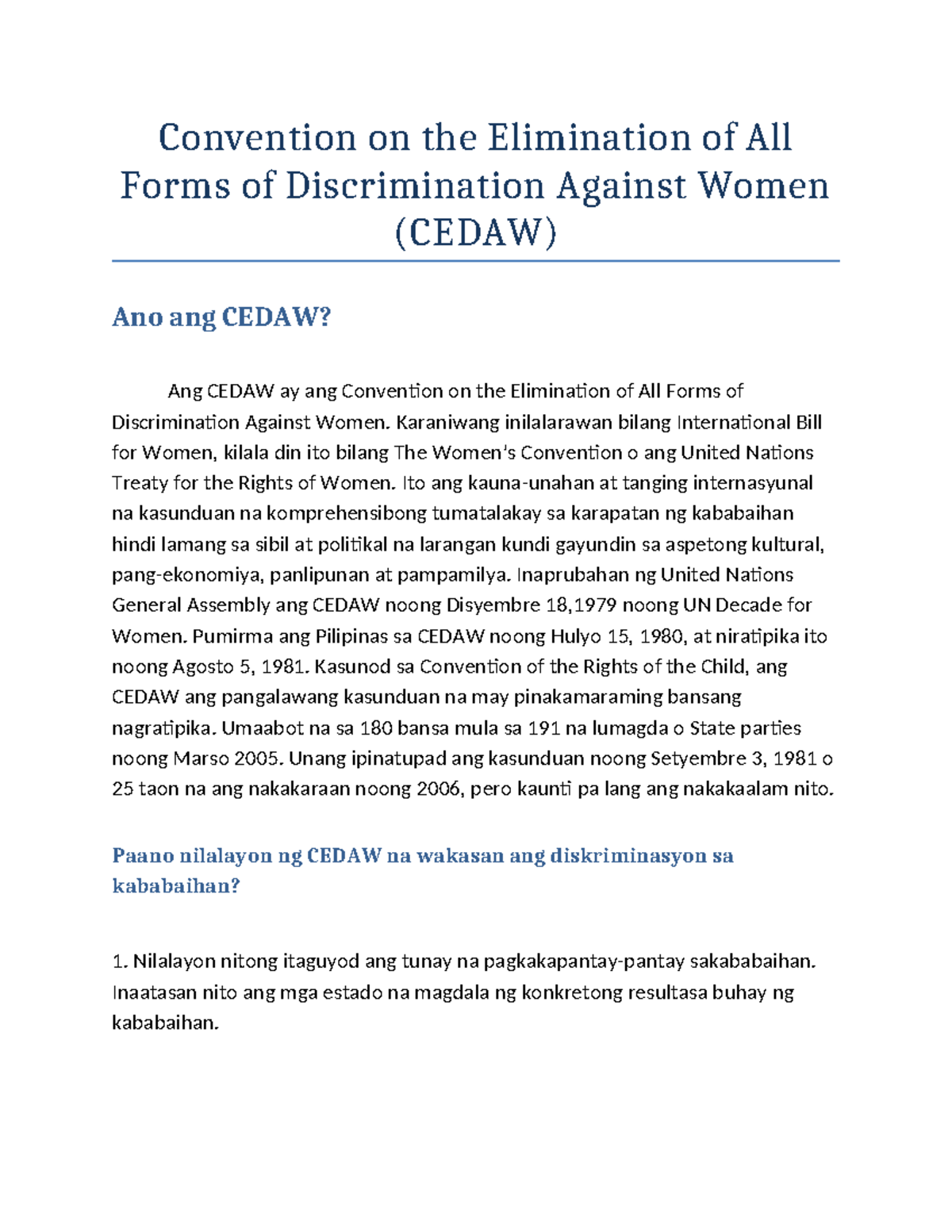 Cedaw - Convention on the Elimination of All Forms of Discrimination ...