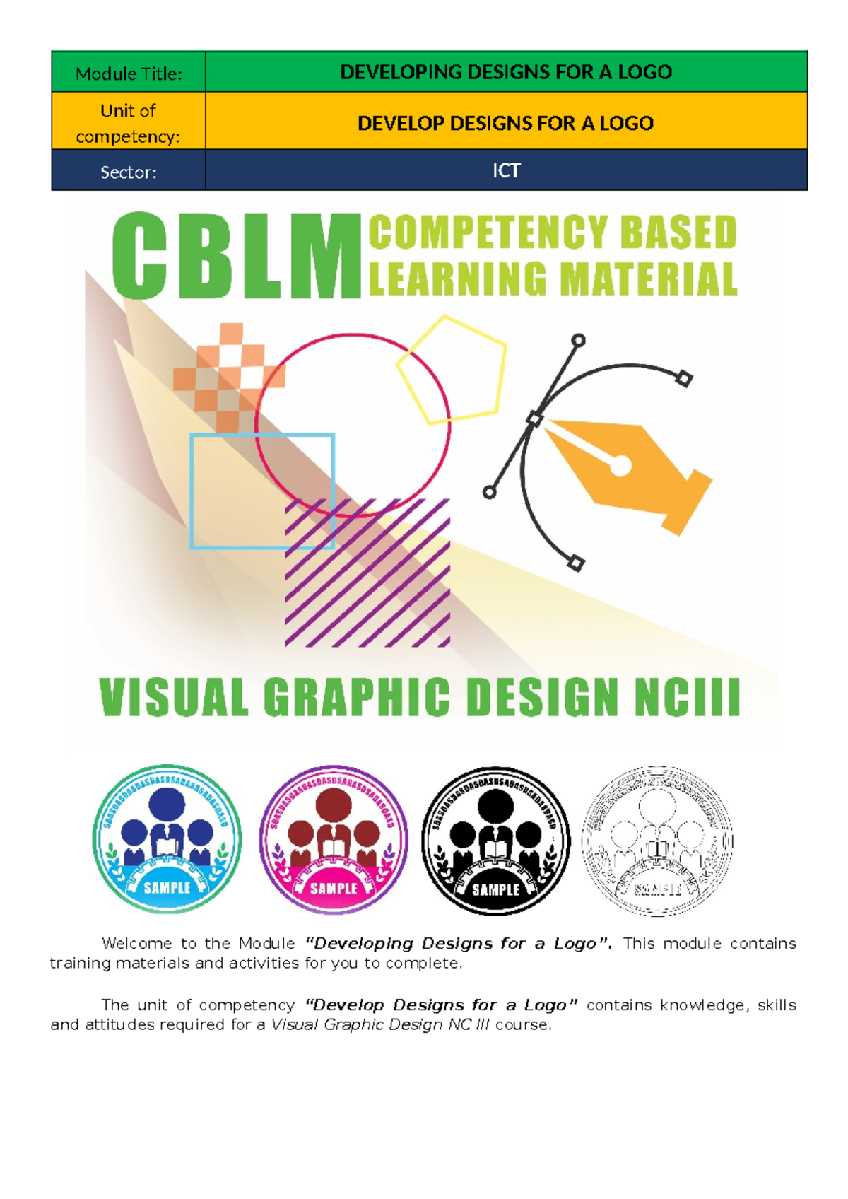 Developing Designs for a Logo - Competency Module ICT CO1-VGD - Studocu