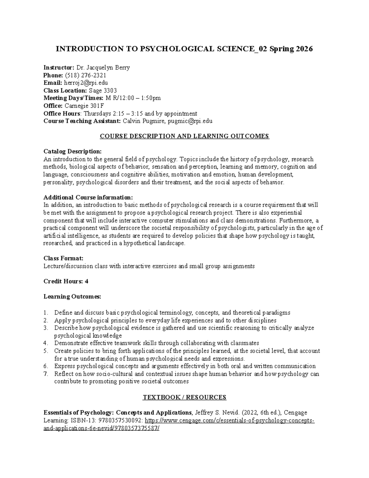 Introduction to Psychological Science PSY 02 Spring 2026 - Studocu