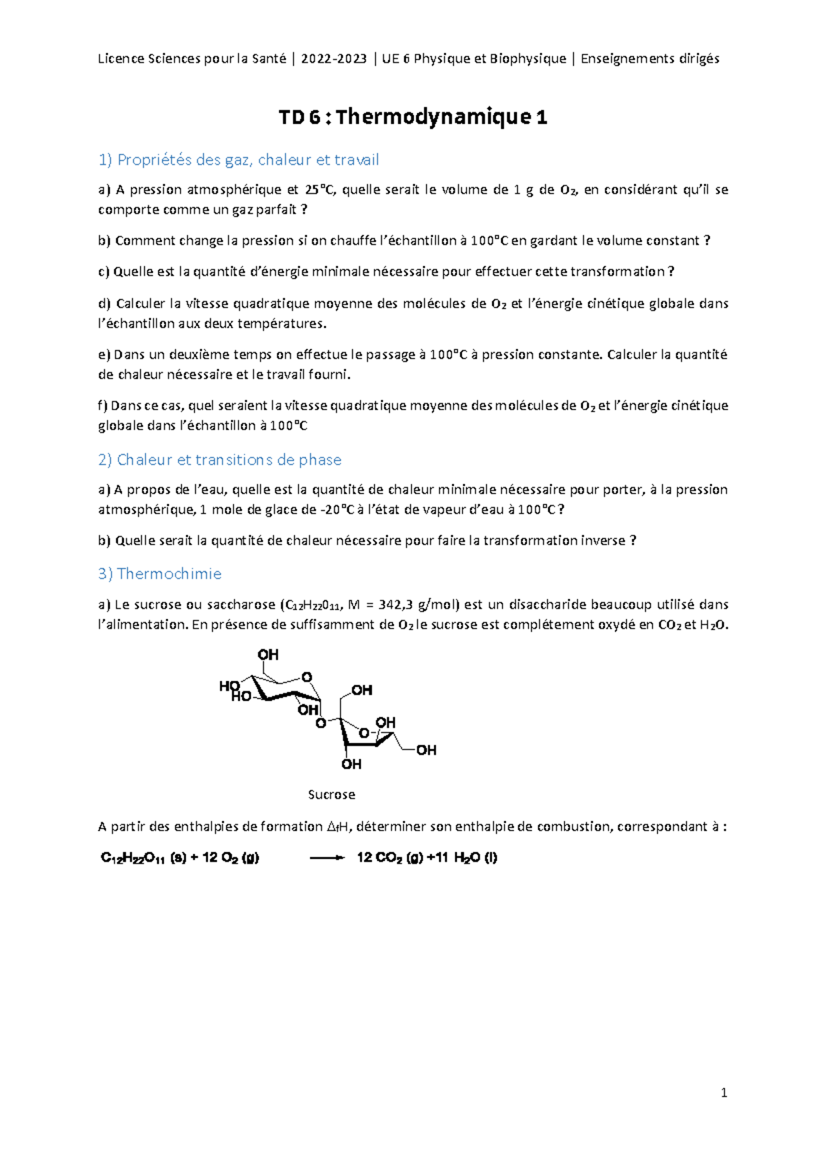 UE 6 TD 6 Thermodynamique 1 : Propriétés des Gaz et Chaleur - Studocu