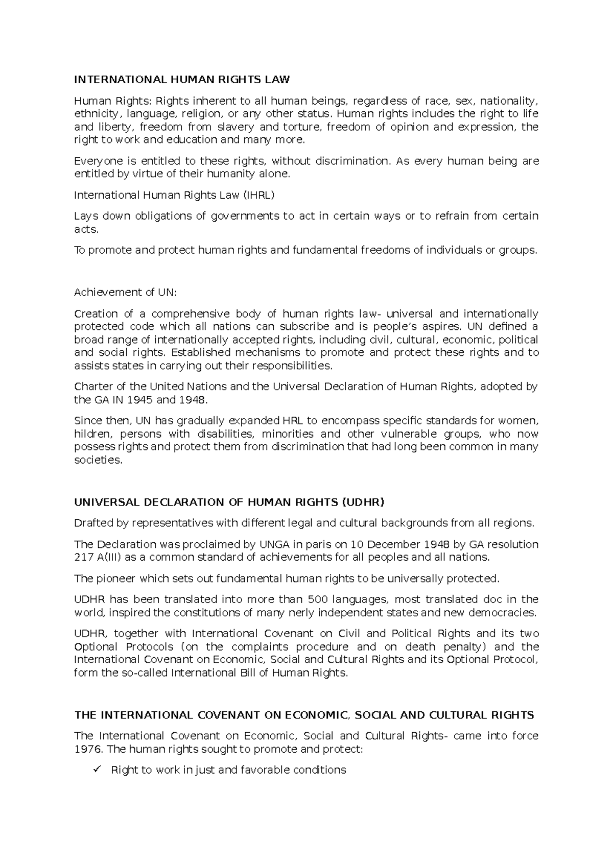 International Human Rights Law - INTERNATIONAL HUMAN RIGHTS LAW Human ...