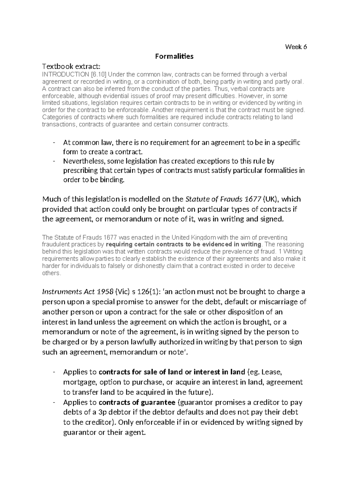 Week 6 Contract Law - Lecture Notes on Formalities and Remedies - Studocu