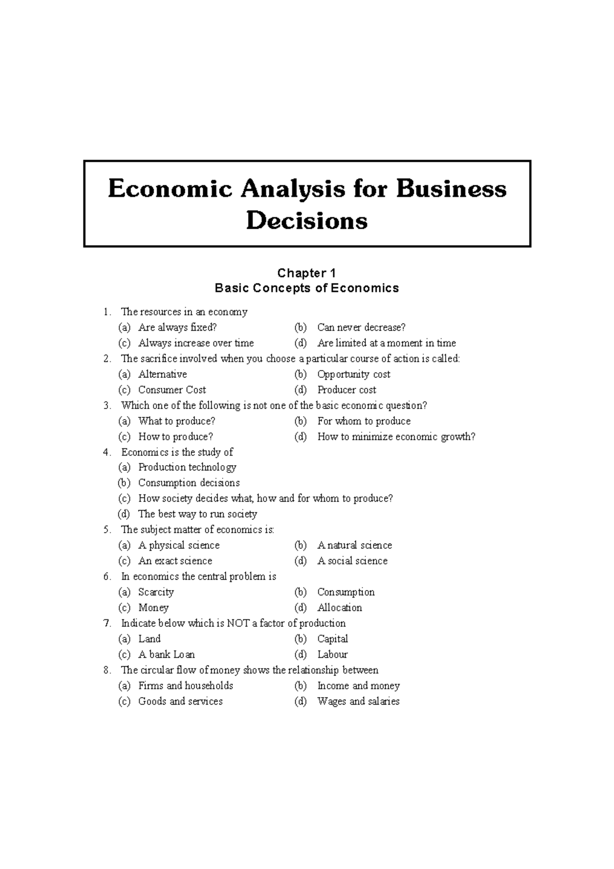 Economic Analysis for Business Decisions - Chapter 1-3 Review (103 ...