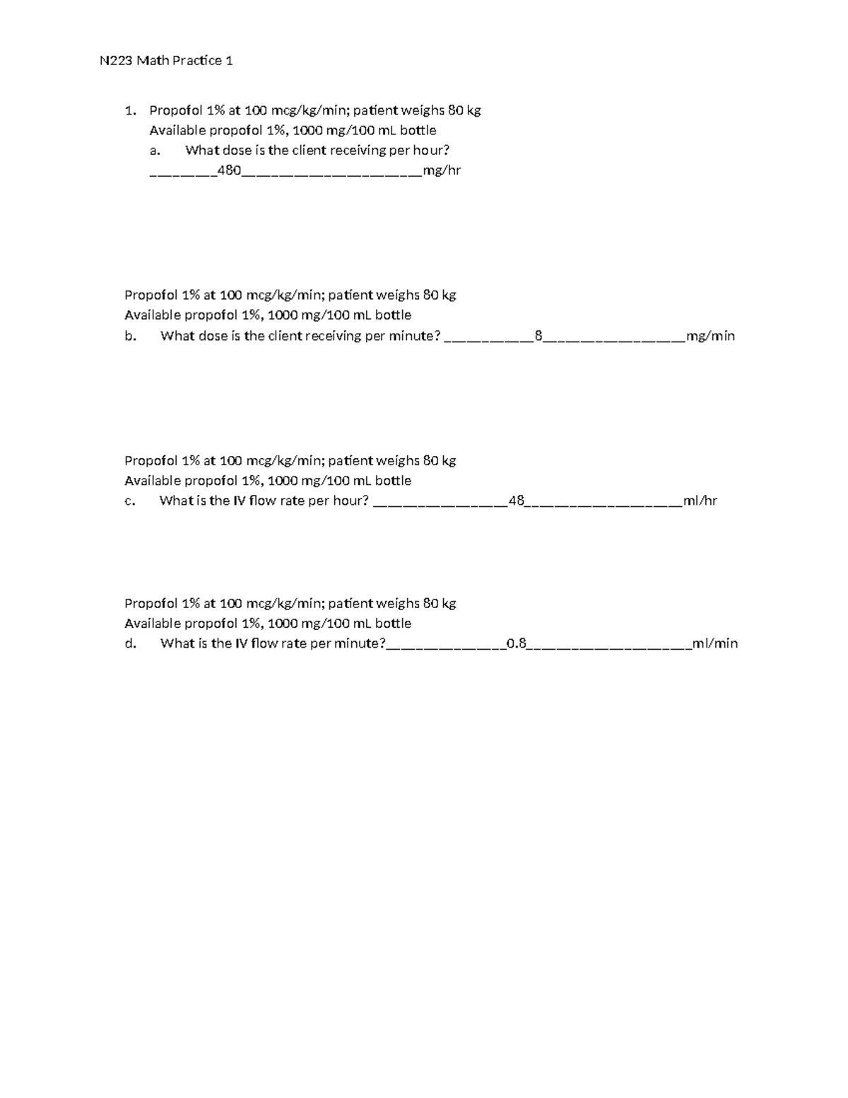 Math Practice 1: Medication Dosage & IV Flow Rates Answer Key - Studocu