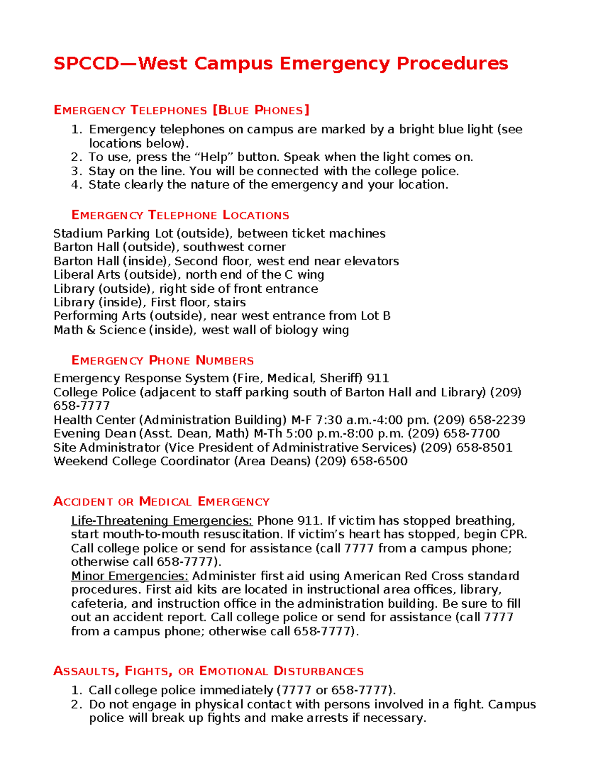 Campus Emergency Procedures Guide EMERGENCY TELEPHONES - Studocu