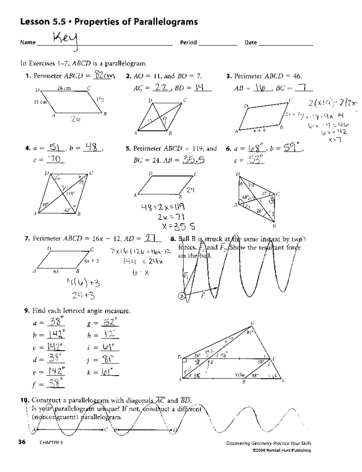 Lesson 5.5-5.7 Key: Properties of Parallelograms Homework Solutions ...