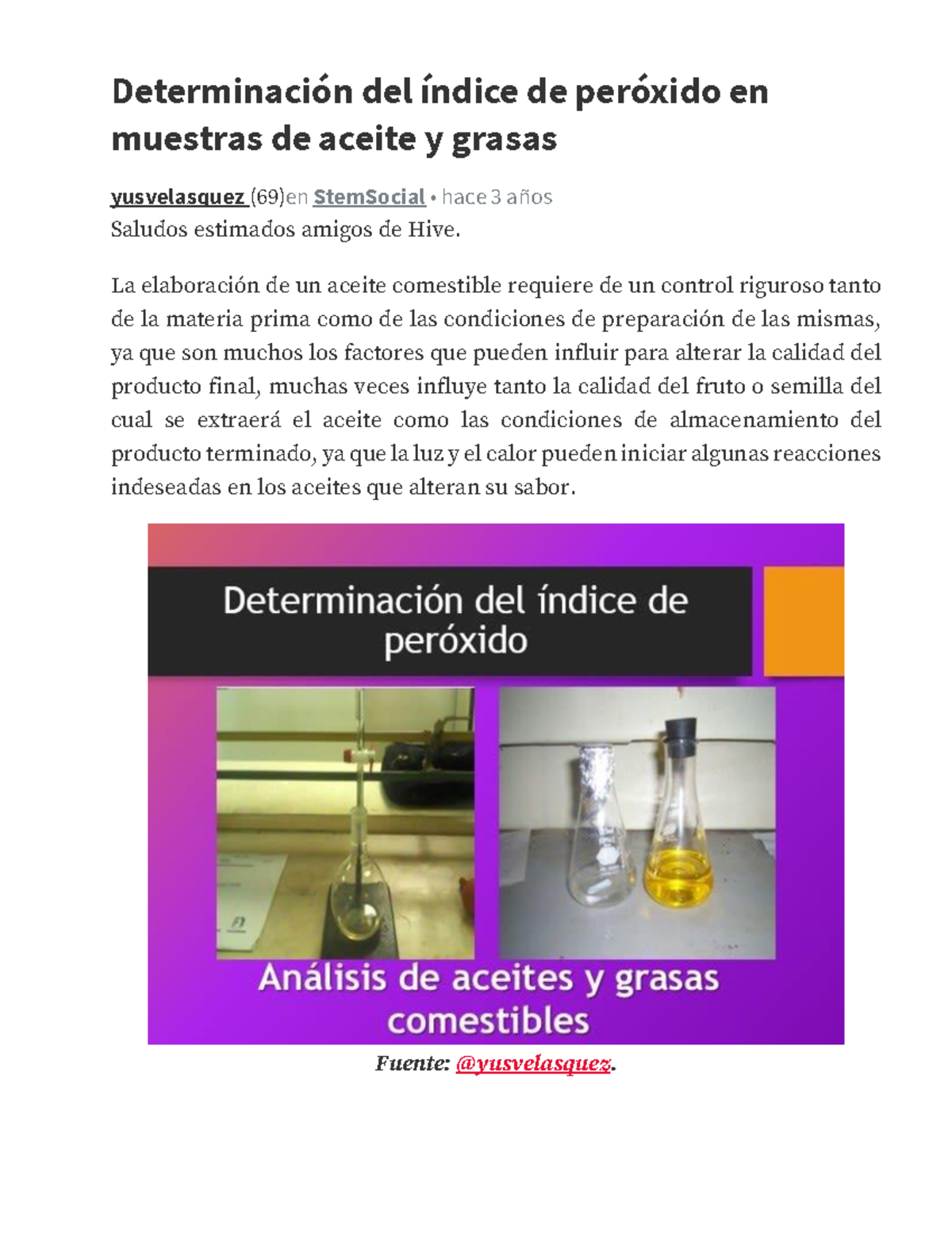 Determinación del Índice de Peróxido en Aceites y Grasas: Método ...