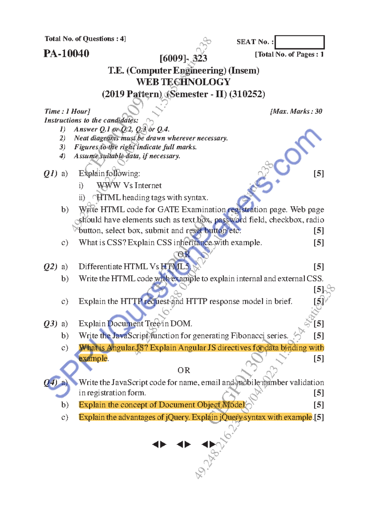 Computer Engineering 6009 - Web Technology Midsem Exam Pattern 2019 ...