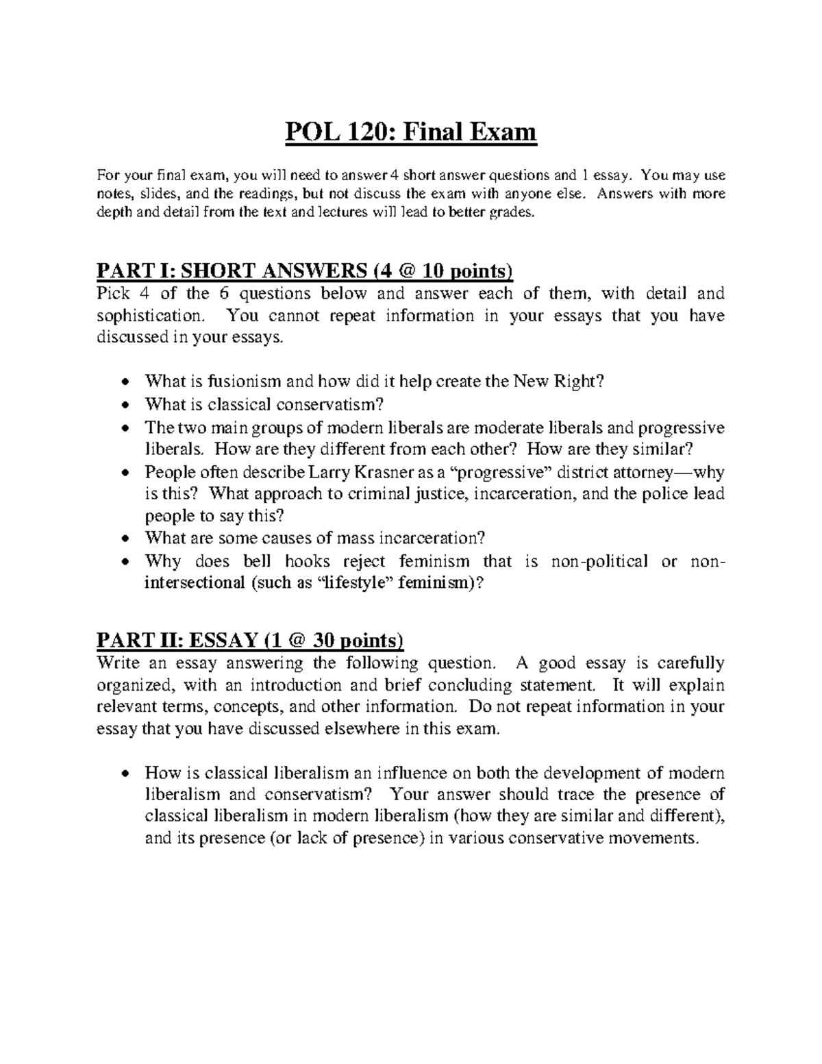 POL 120: Final Exam Study Guide for F21 Students - Studocu