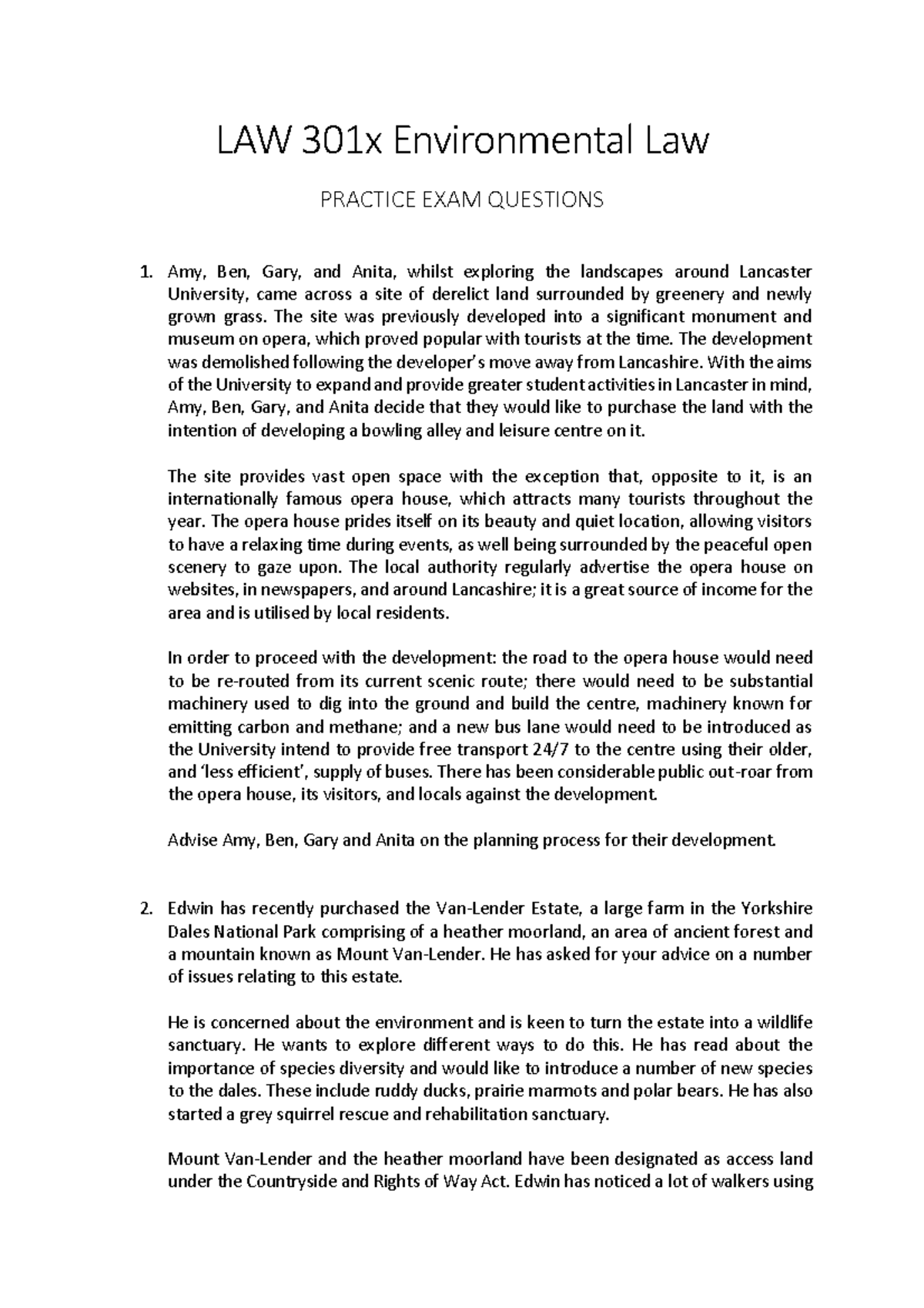 Law 301x Practice Paper - LAW 301x Environmental Law PRACTICE EXAM ...
