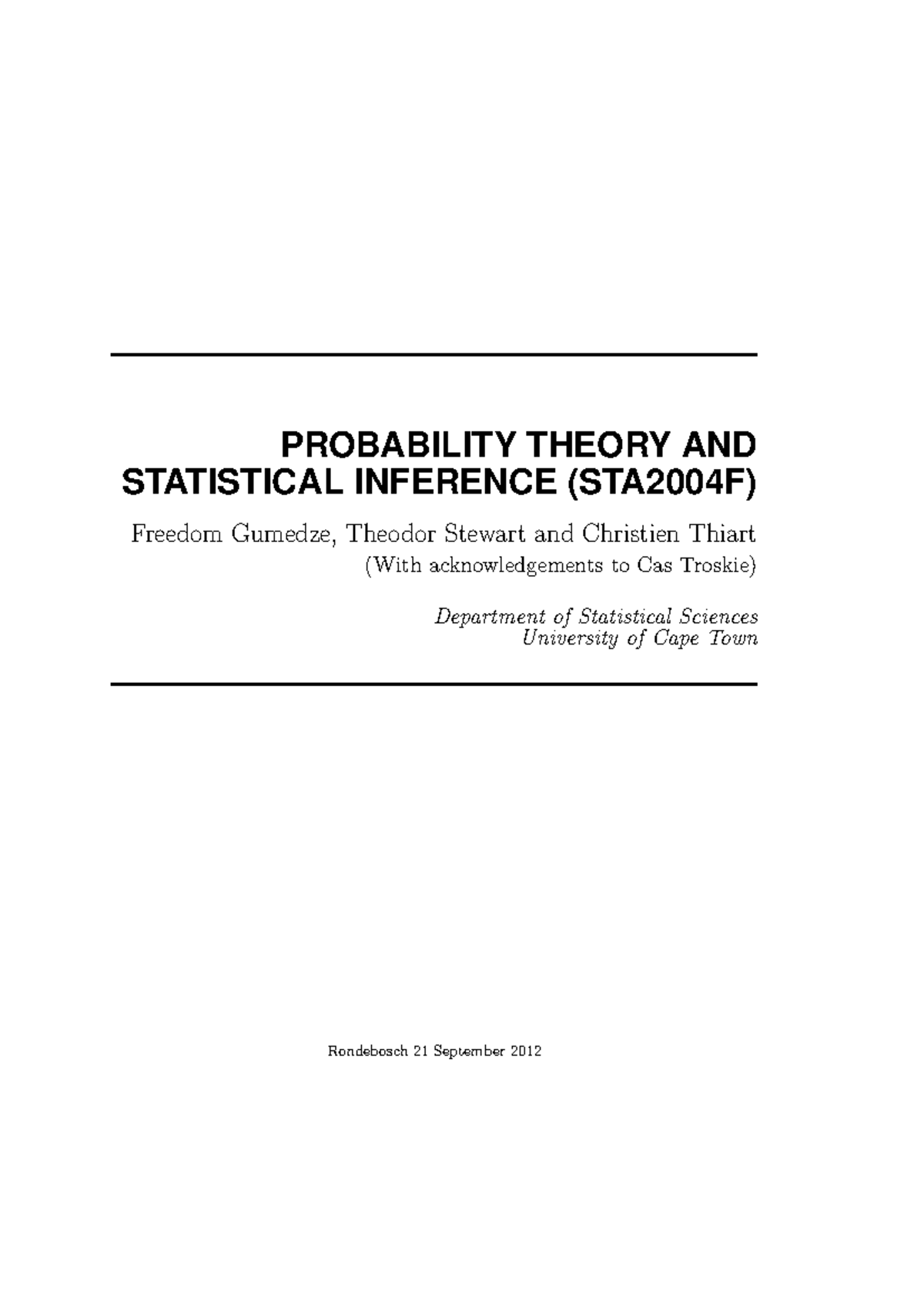 STA2004F Final Exam Textbook: Probability & Statistical Inference - Studocu