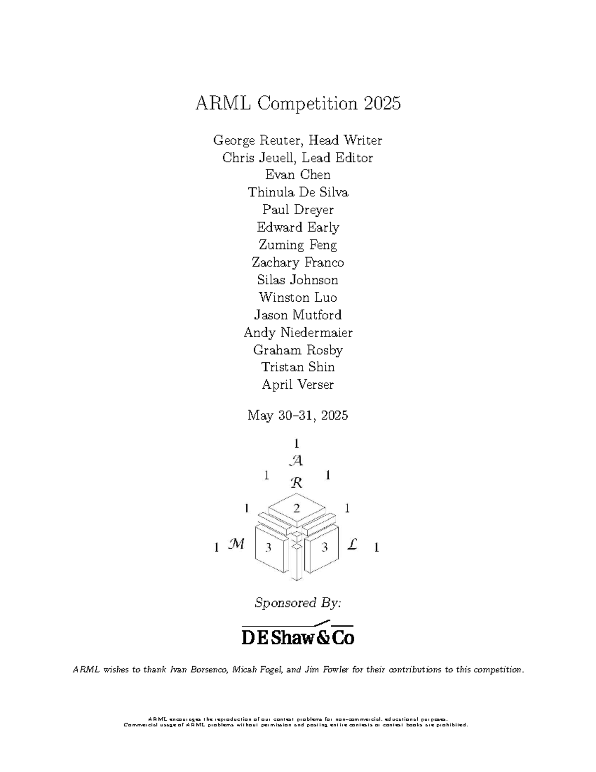 ARML 2025 Competition Problems and Solutions - Studocu