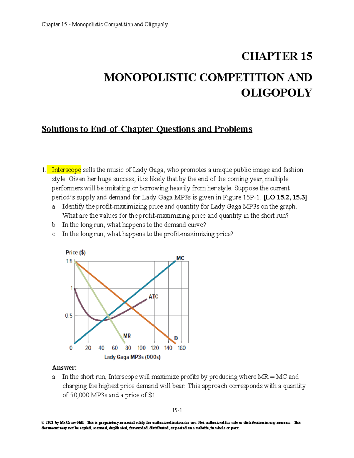 CH15 Practice Problems: Monopolistic Competition & Oligopoly Solutions ...