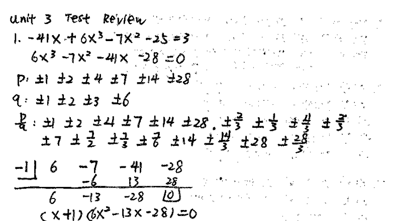 U3 Test Review Answer Key - unit 3 Test Review 6x3 P: I14 9: : I 14 I ...