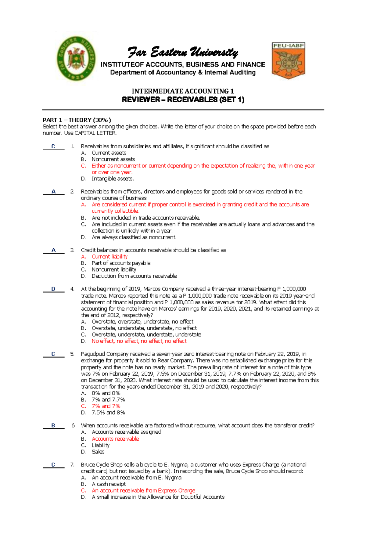 Intermediate Accounting 1 (ACCT 101) Reviewer: Receivables Set 1 - Studocu