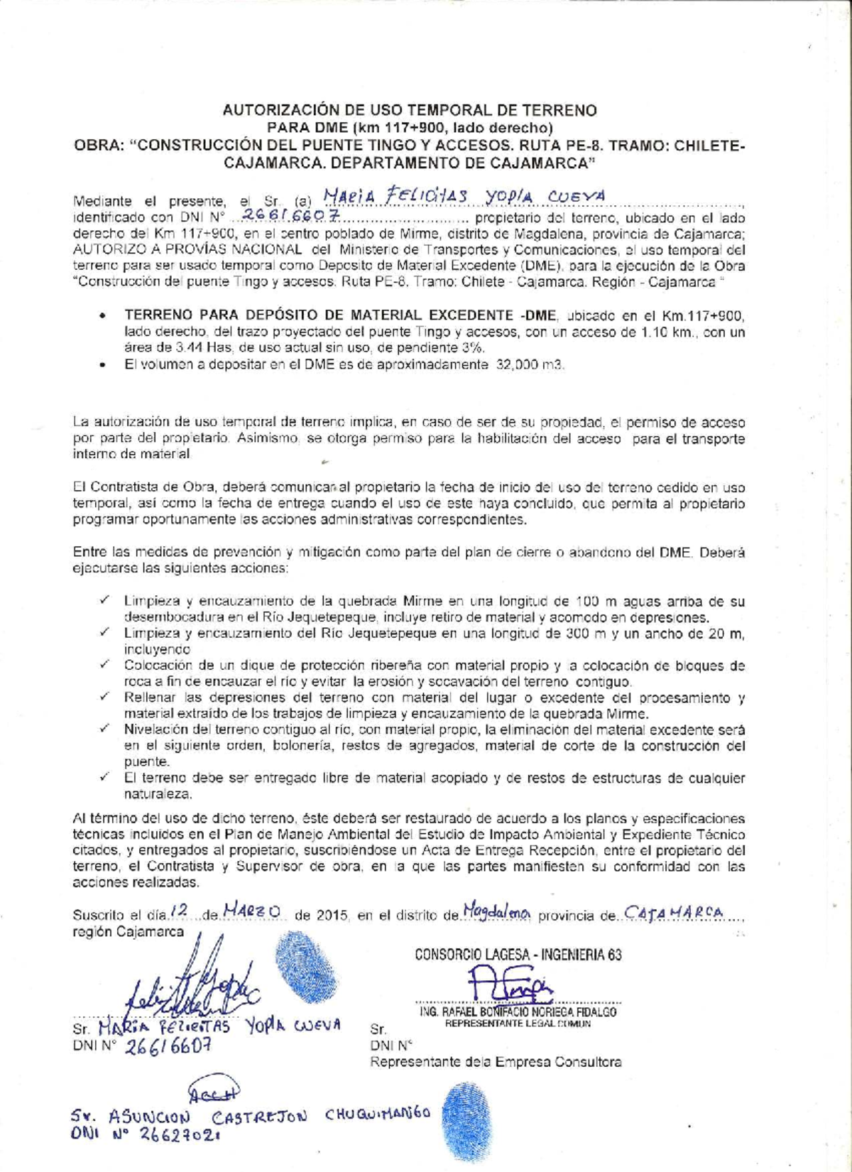 AUTORIZACIÓN TEMPORAL DE USO DE TERRENO PARA DME - PUENTE TINGO - Studocu