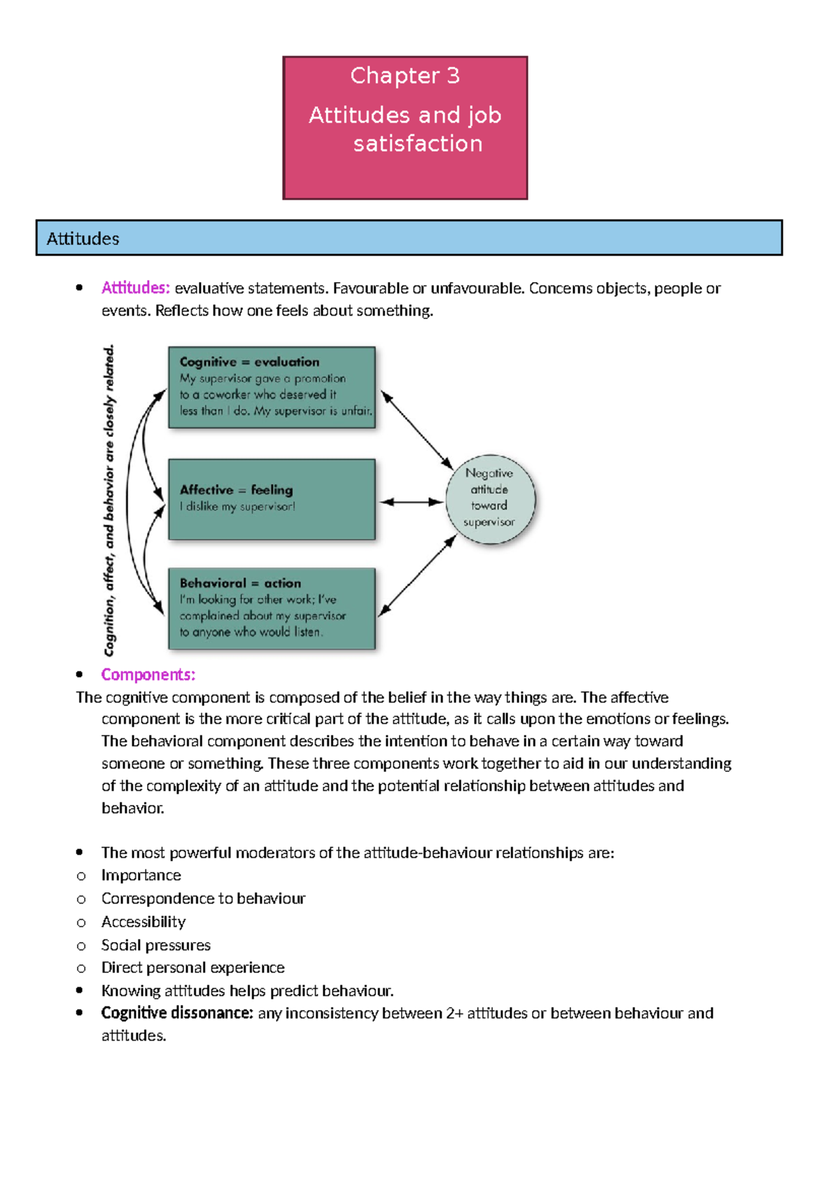 Chapter 3: Attitudes and Job Satisfaction in the Workplace - Studocu