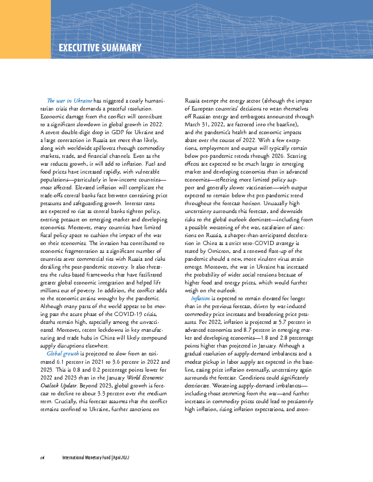 Execsum - What effect - WORLD ECONOMIC OUTLOOK: WAR SETS BACK THE ...